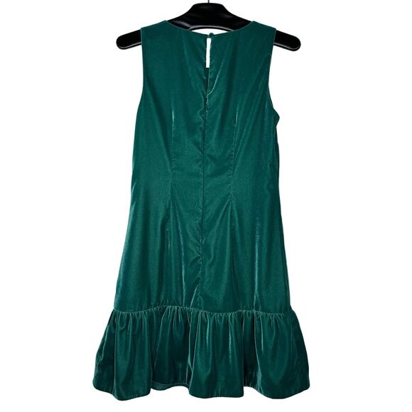 J. Crew Holiday Green Velvet Ruffle-Hem Dress 0 - Picture 4 of 14